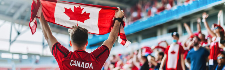 Canadian football soccer fans in a stadium supporting the national team
