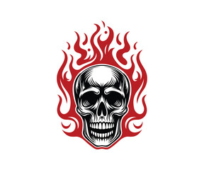 Human skull with fire flames vector