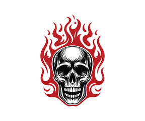 Fototapeta premium Human skull with fire flames vector