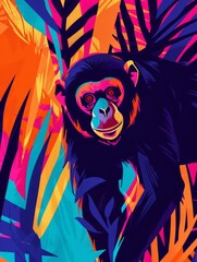 Illustration portrait of an ape in trendy colorful psychedelic surreal colors