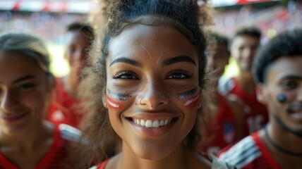 Obraz premium American fans with their faces painted in the colors and design pattern of an American flag at a presentation