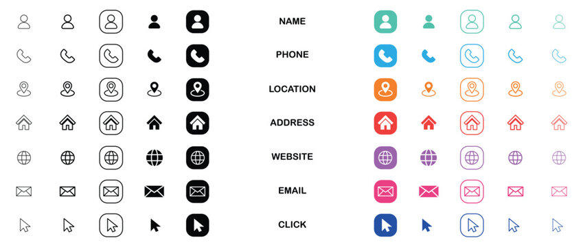 Collection of business card icons in various styles