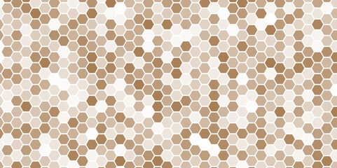 Hexagon Beehive honeycomb pattern wall brown and white. Honeycomb brown and white seamless mosaic marble pattern. Hexagonal endless pattern.