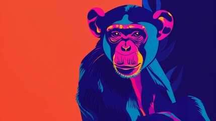 Illustration portrait of an ape in trendy colorful psychedelic surreal colors