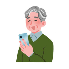 スマホをみて笑っている高齢男性