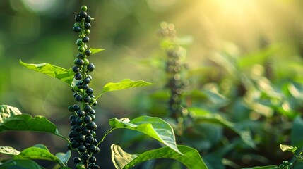 Fototapeta premium Harvesting fresh vegetables from a verdant summer garden where black pepper thrives.