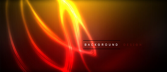 Neon glowing circle rays, light round lines in the dark, planet style neon wave lines. Energetic electric concept design for wallpaper, banner, background