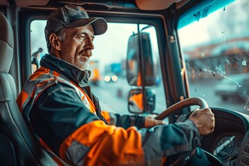 Attractive truck operator working on a trailer at a loading dock, providing transportation services.