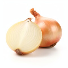 Cut fresh bulbs of onion on a white background