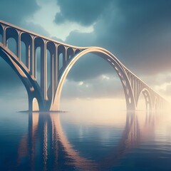 A large bridge with a distinctive arch, spanning over a body of water generated by ai