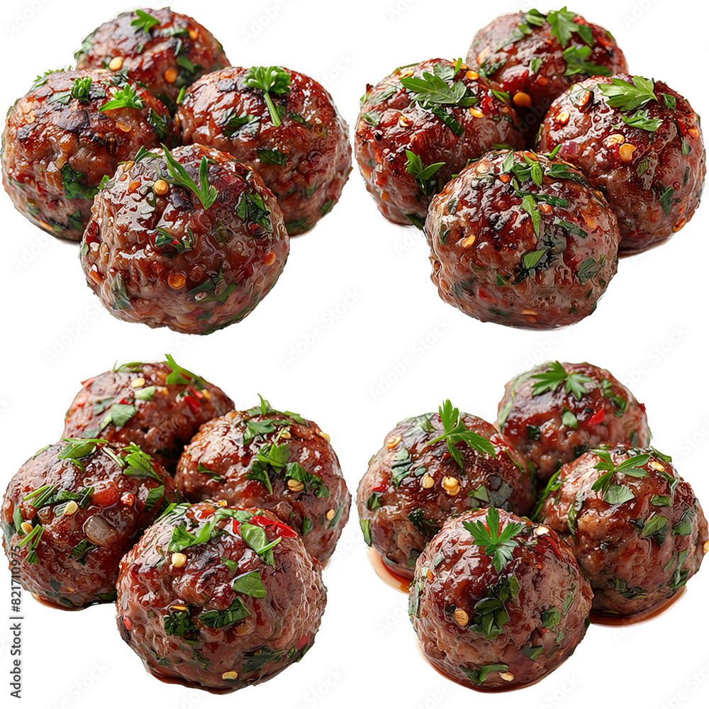 Wall mural spicy meatballs isolated on transparent background ,round meatball png ,generative ai