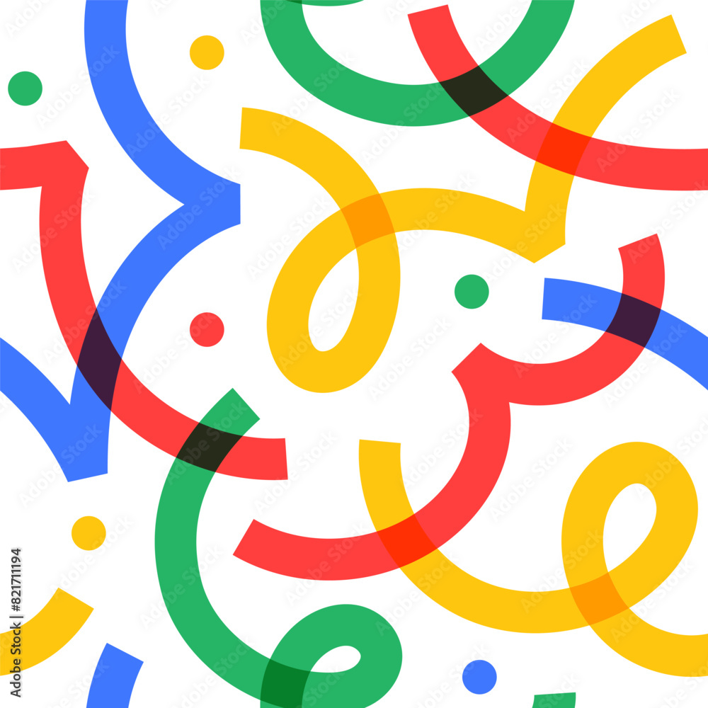 Poster Fun colorful line doodle seamless pattern. Creative minimalist style art background for children or trendy design with basic shapes. Simple party confetti texture, childish scribble shape backdrop.