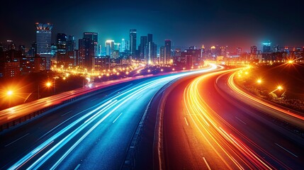 Obraz premium Urban street at night with blurred movement.