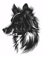 Headshot of a Icelandic Sheepdog Canine on a plain backdrop, Canine Outlines.