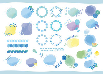 6月の雨のイメージ 水彩で描いた青や水色のタイトルフレームセット