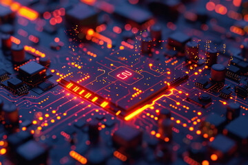 chipset illumination on the computer mainboard. The concept of computer, hardware, futuristic, electronics and technology.