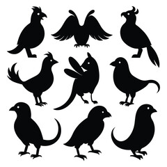 Set of Cuckoo animal Silhouette Vector on a white background