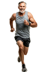 Senior Muscular Man Jogging in Gray Tank Top