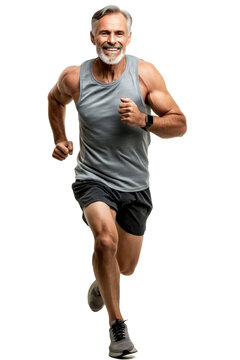 Senior Muscular Man Jogging in Gray Tank Top