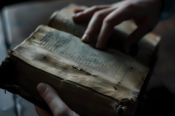 ASMR concept, Close-Up of Hands Turning Pages of an Old Book for ASMR Relaxation relaxation, good sleep and stress relief