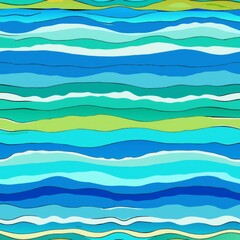 Seamless pattern of watercolor stripes in shades of blue and green, reminiscent of a serene ocean landscape, Generative AI