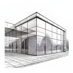 building facade glass sketch in black and white