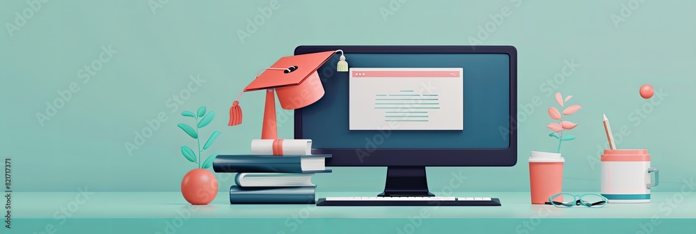 Leinwandbilder a computer screen is placed on a desk, with an edtech concept in the background. this scene signifie