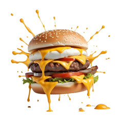 burger isolated on transparent background, png, Generative Ai	

