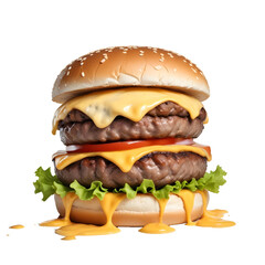 burger isolated on transparent background, png, Generative Ai	

