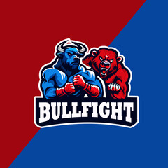 Bullfight Matador and Bull,bear Silhouette Logo