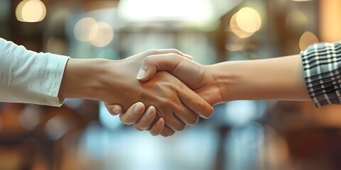 Businesspeople Shaking Hands After Successful Deal in Warm Toned Office Environment