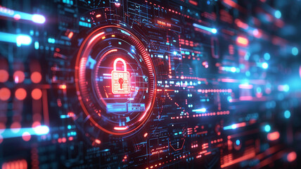 Obraz premium Abstract technology background with padlock icon. Futuristic cyber security concept.
