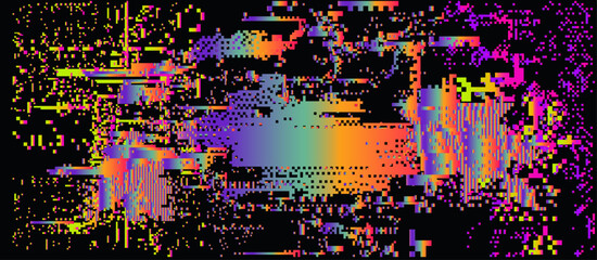  A vivid VHS screen image with a square-like depiction of visual disturbances. Vector abstract illustration.