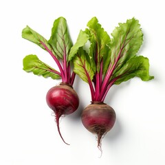 Beet root with beetroot leaves vegetables with leaves on white backgrounds