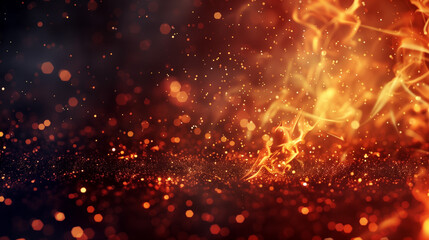 Naklejka premium The dark background flashing with sparks of fire creates an abstract and intriguing composition. The flickering light and dense stream of particles give the scene extraordinary dynamics and depth.
