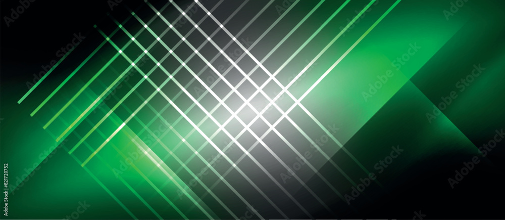 Aufkleber the design features a green and black background adorned with luminous lines and squares, exuding a 