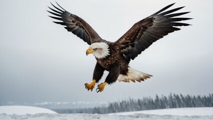 Fototapeta premium Eagle Flying in snow mountains