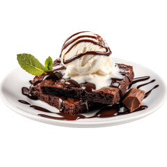 Chocolate Brownie cake on plate with Ice cream