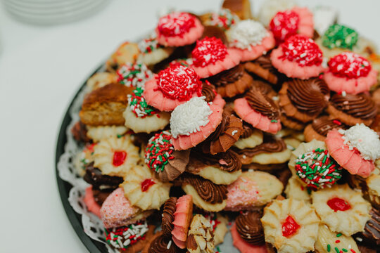 Christmas cookie tray with sprinkles and icing