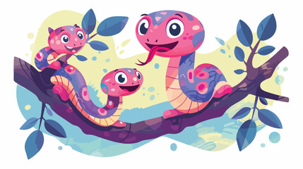 Cute snake parent character with baby cartoon vector.