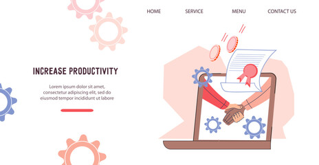 Online business advice, business training and partnership conclusion. Online contract, successful cooperation and sign document, website banner vector template.