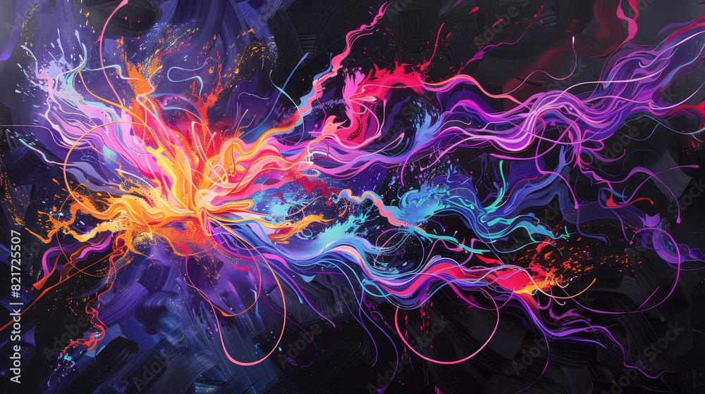 Wall mural Abstract vortex of glowing neon lines, intertwining and creating a dynamic, mesmerizing scene.