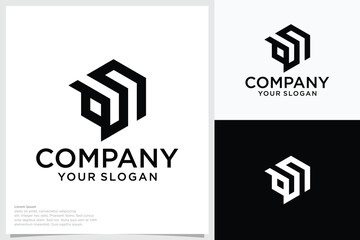 Initial Letter S Logo. Blue Geometric Hexagonal Line isolated on Double Background