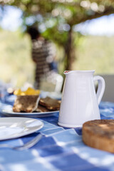 Garden breakfast setup in Catalonia, Spain