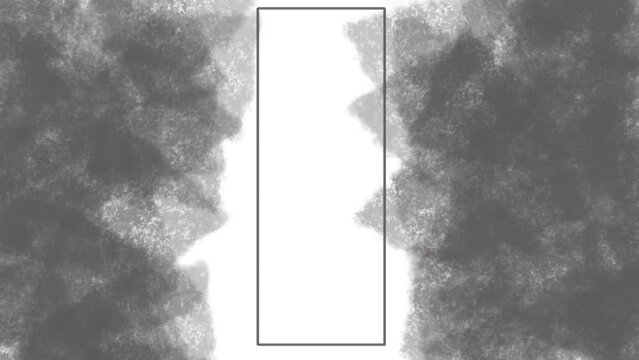 Between the semblance of stone or rocky masses hangs a frame for inserting text or other content.