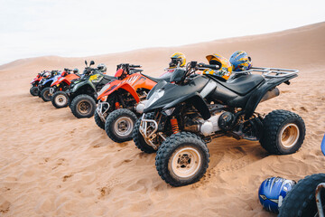 A group of dirt bikes in the Moroccan desert of Agadir Tifnit