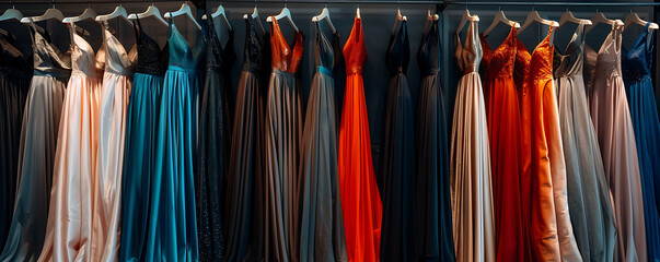 Colorfull Elegant wedding dresses for sale in modern shop boutique.