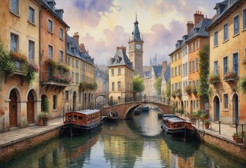 Fototapeta premium Picturesque Scene of a French Town
