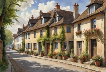 Stylish European Village Street Scene