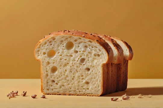 Gluten-free Rice Flour Bread Slices with a Floral Touch on Light Orange Background